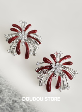 DOUDOUSTORE 925银针红色烟花高级感时髦气质韩式时尚潮流设计女