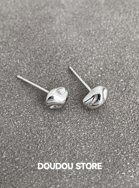 DOUDOUSTORE925银针简约迷你肌理耳钉女豆豆肌理陨石精致不规则