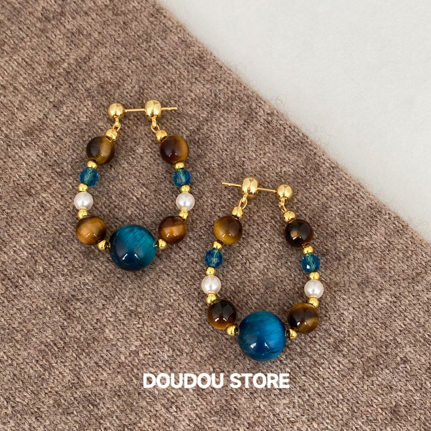 doudoustore天然石串珠耳环