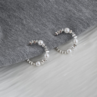 DOUDOUSTORE麦承欢杨紫同款碎银子珍珠耳环女C形耳圈耳饰