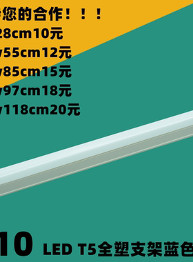 蓝色灯光led灯管t5全塑支架全套一体化方形节能光管灯具照明光源