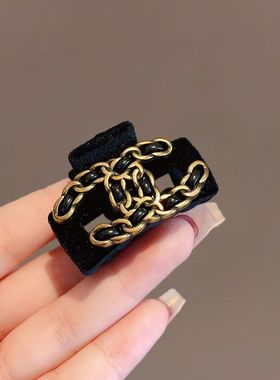 小香风韩版链条发夹装饰黑色植绒发夹女发卡链条抓夹盘百搭抓夹