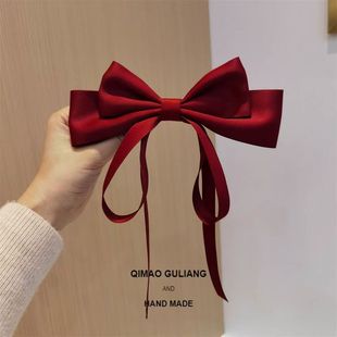 幸运红发夹缎面蝴蝶结鸭嘴夹发饰女韩版飘带长丝带甜美可爱风头饰