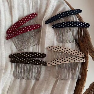 韩版发梳边发夹波点插梳发卡女醋酸刘海夹便携碎发神器刘海造型梳