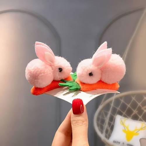 儿童发卡可爱卡夹毛绒兔子头夹