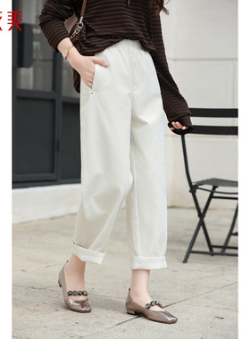 优衣美秋季新款休闲宽松哈伦裤水洗拼接九分裤松紧腰23823