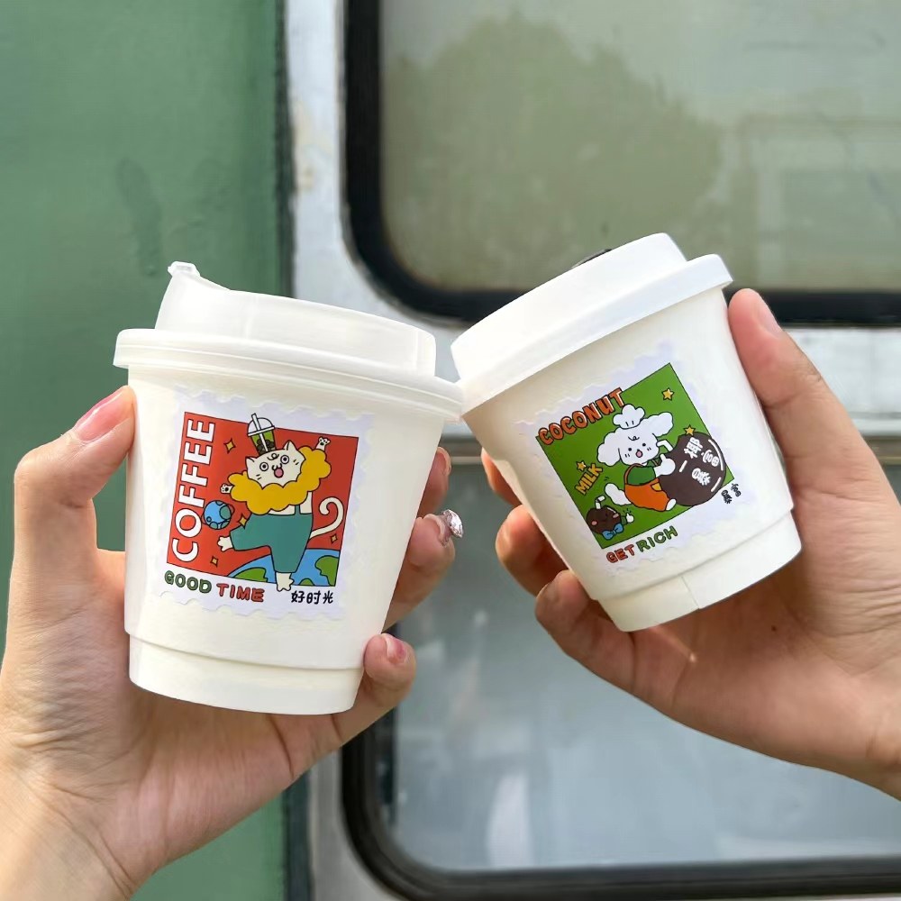 一次性咖啡杯奶茶热饮ins加厚白色双层带盖纸杯外卖打包防漏商用,餐饮具,纸杯,淘宝优惠券,粉丝福利购,淘宝优惠卷
