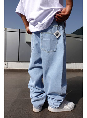 StreetBreakerz新品HipHop宽松嘻哈浅色Oldschool牛仔裤滑板