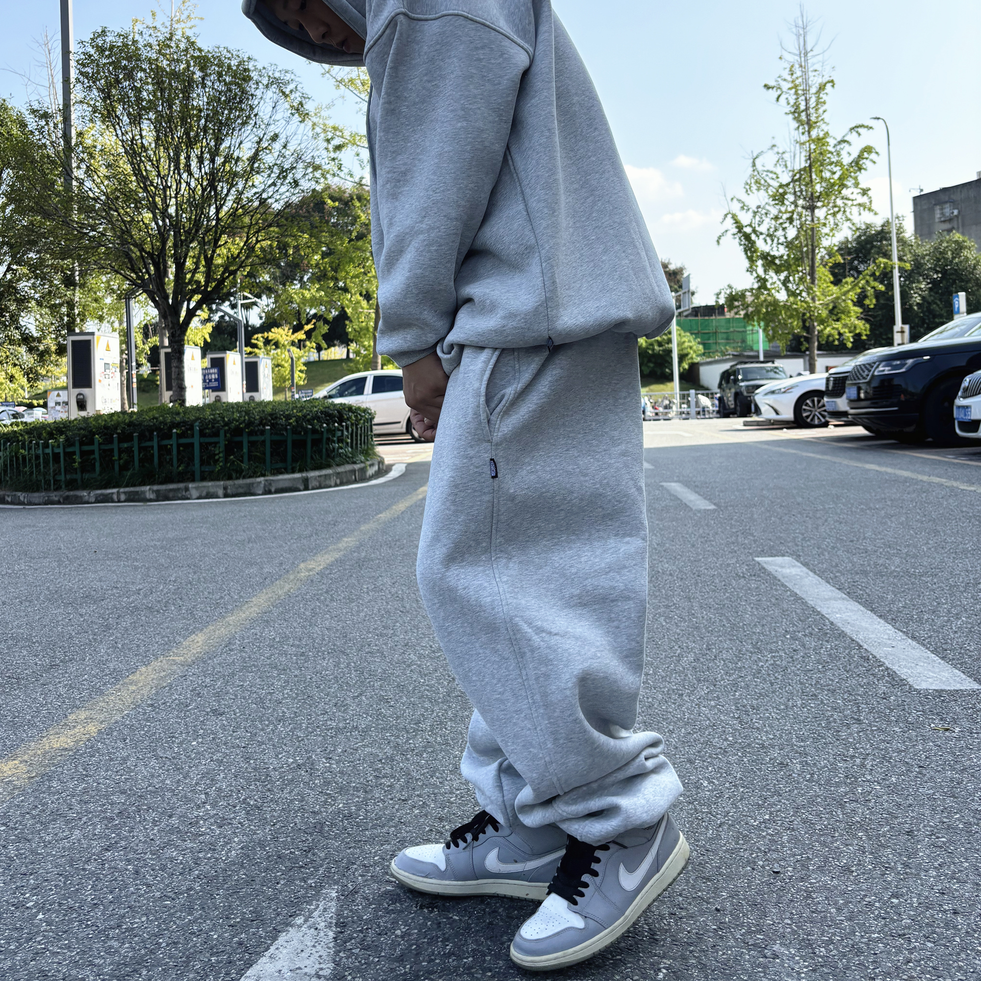 SBKZ hiphop加绒卫裤男秋冬2024新款美式套装加绒加厚卫衣嘻哈