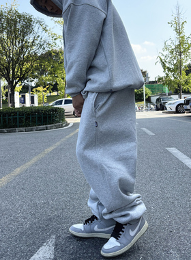 SBKZ hiphop加绒卫裤男秋冬2024新款美式套装加绒加厚卫衣嘻哈