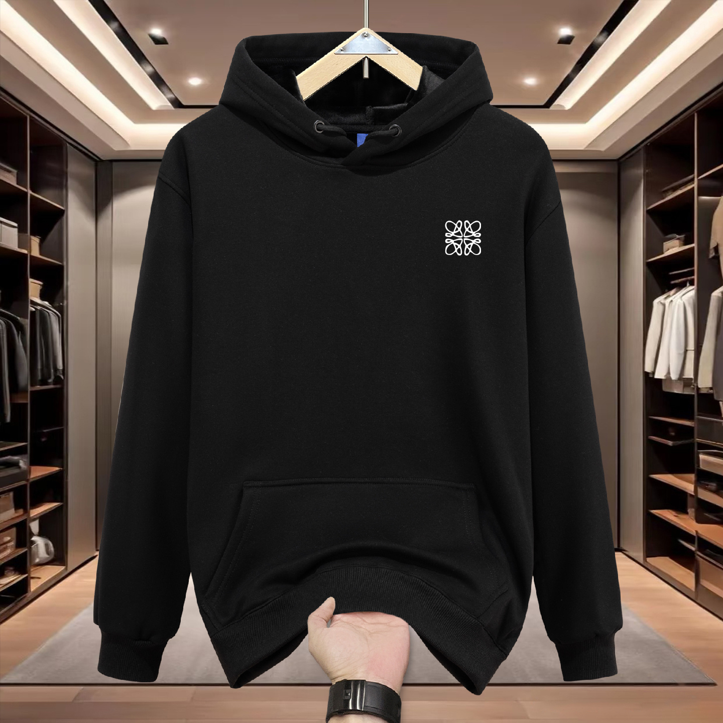 秋冬款新款罗家连帽卫衣男冬季潮牌美式休闲宽松加绒加厚情侣外套