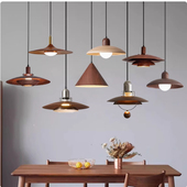 中古风胡桃木纹餐厅吊灯日式 侘寂风餐桌吧台灯创意飞碟护眼饭桌灯