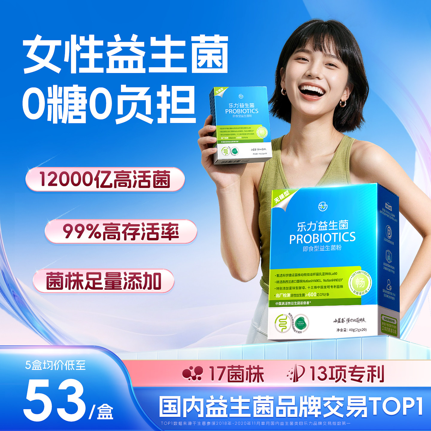 乐力女性无糖型益生菌0糖0脂高活性大人成人肠胃肠道元孕妇冻干粉