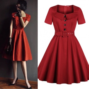 连衣裙子 大摆法式 赫本风气质Vintage小众复古着港风女神大码 夏季