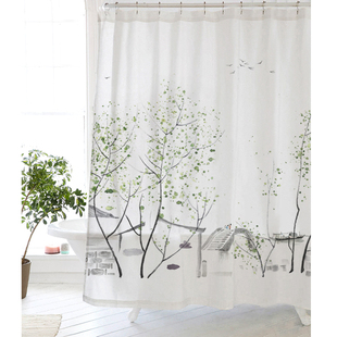 新中式国风涤纶浴室浴帘叶挂帘防水布防霉干湿分离隔断帘水墨江南