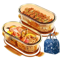 玻璃飯盒上班族帶飯餐盒微波爐可加熱專用湯碗密封保鮮水果盒帶蓋