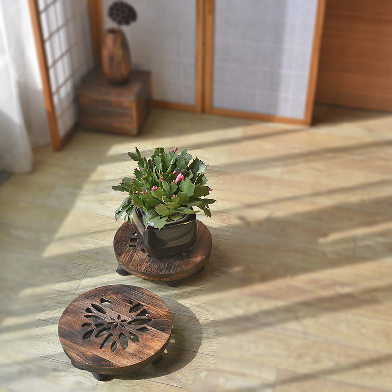 实木花盆底座木质带万向轮托盘