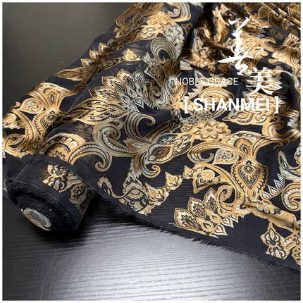 真丝烂花绡布料100桑蚕丝底135幅宽高端烧花中式裙子衬衫服装面料