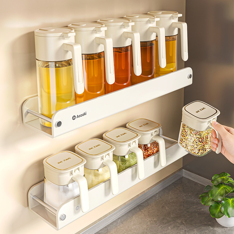 厨房油壶调料罐套装家用盐罐调料瓶调料收纳盒免打孔壁挂式置物架,厨房/烹饪用具,油壶,淘宝优惠券,粉丝福利购,淘宝优惠卷