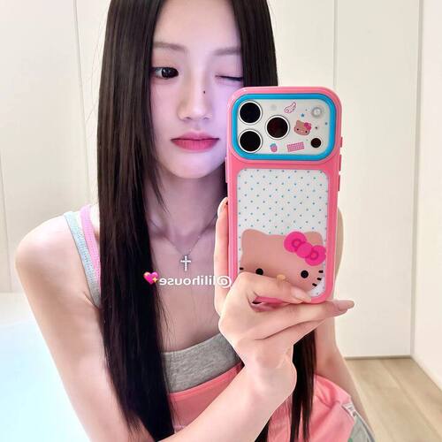 波点撞色小清iPhone15猫咪手机
