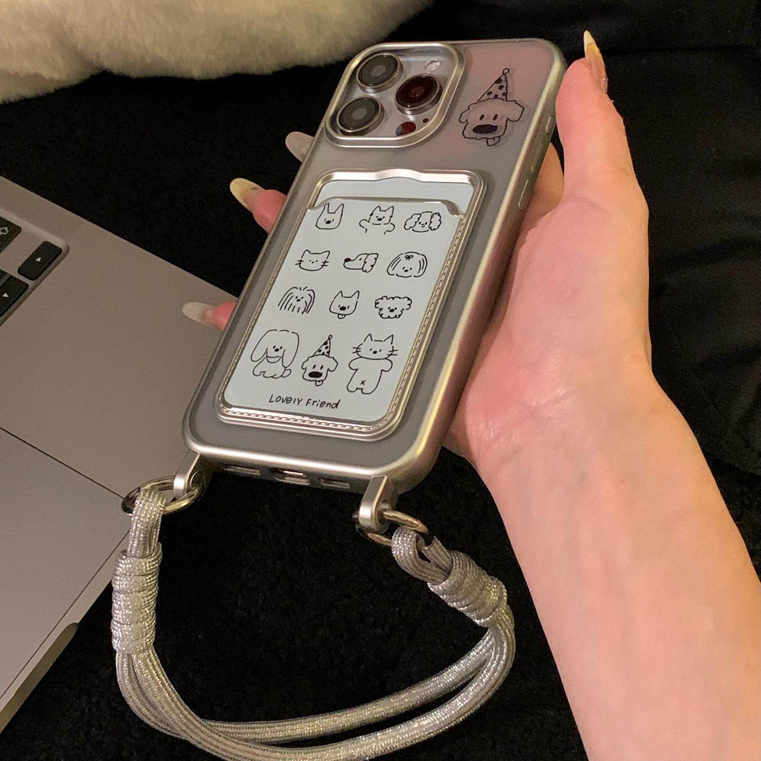 利利酱 满屏狗狗头银边卡包手机壳透明壳防摔卡通15promax防摔13软壳14华为12荣耀11小米xs苹果xr新8新ins7红