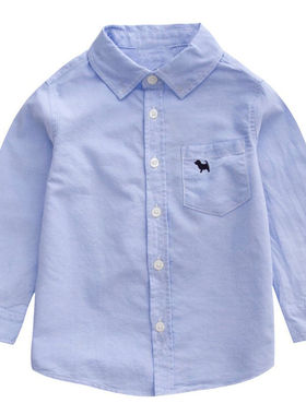 男童长袖衬衫儿童纯棉白色上衣春秋装小中大童宝宝翻领打底衬衣潮