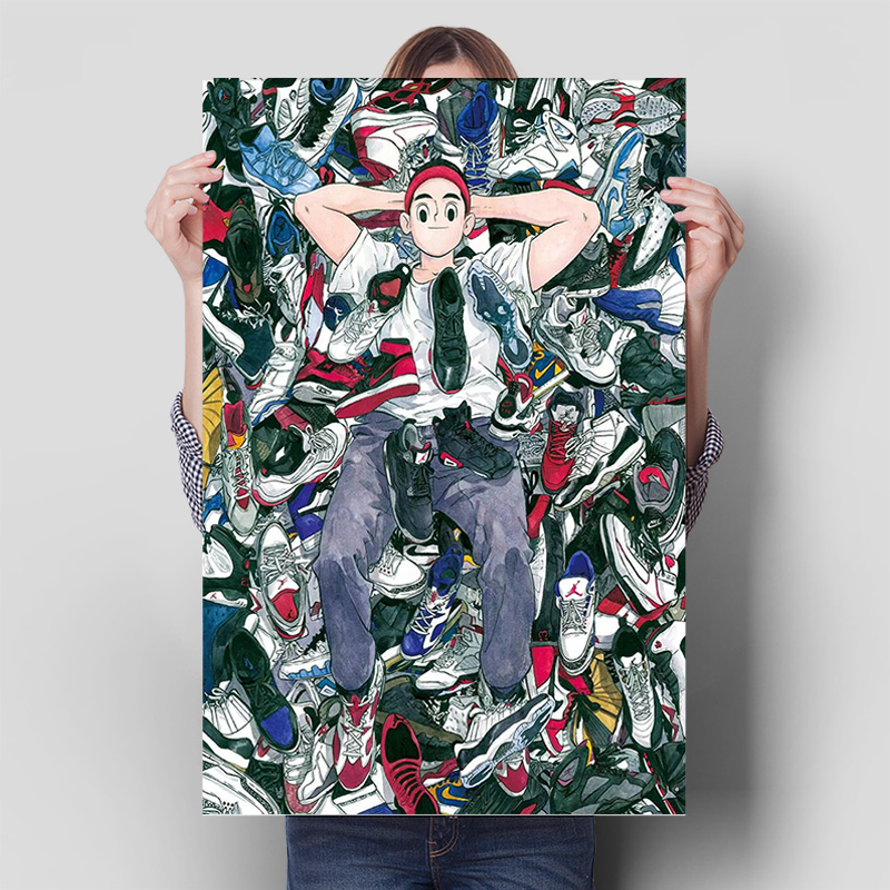 潮牌鞋插画海报大学寝室墙贴画男生生日礼物挂画AJ篮球鞋装饰壁画