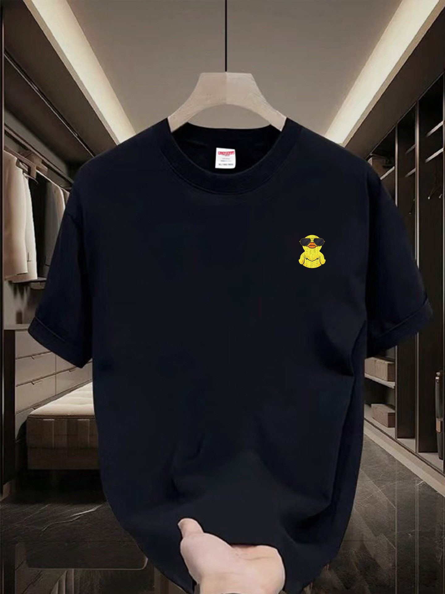 小黄鸭潮牌纯棉短袖t恤重磅上衣夏季大码宽松黑色白色卡通半截袖T