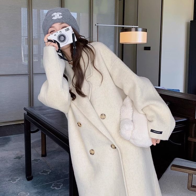 中长款仿羊绒呢大衣女秋冬2025年新款韩系过膝仿羊毛呢外套特大码