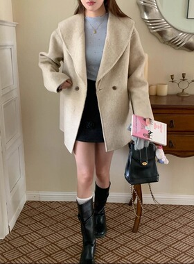 3th Morning 冬日欧尼范 大翻领山羊绒双面呢羊毛大衣ZY3724