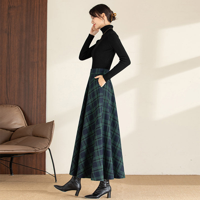 秋冬新款毛呢半身裙女2025中长款高腰显瘦a字裙百搭大摆跳舞长裙