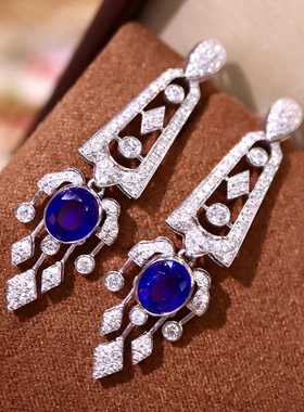 2.10ct天然蓝宝石耳环 18K金镶0.876ct钻石CGRL大证书 f6844