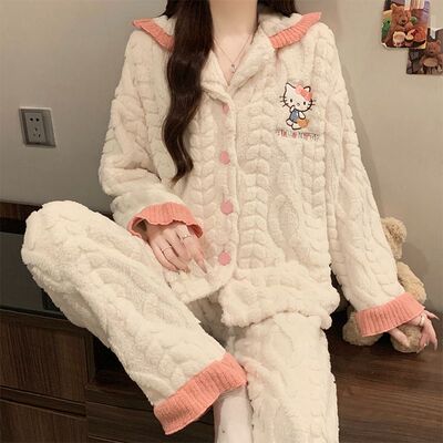 珊瑚绒睡衣女秋冬加厚保暖法兰绒