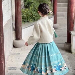女童汉服2024新款冬装套装儿童时髦上衣长裙宝宝国风两件公主风
