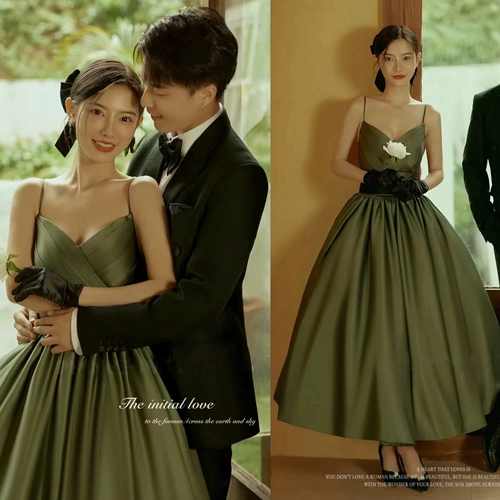 Ретро зеленое свадебное платье, масляная живопись, французский стиль, эффект подтяжки