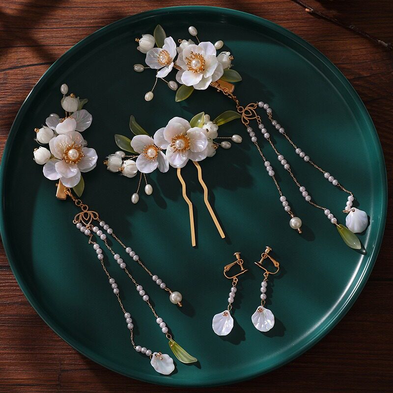 汉服发饰手工琉璃发夹全套古风头饰流苏步摇插梳盘发饰品古装配饰