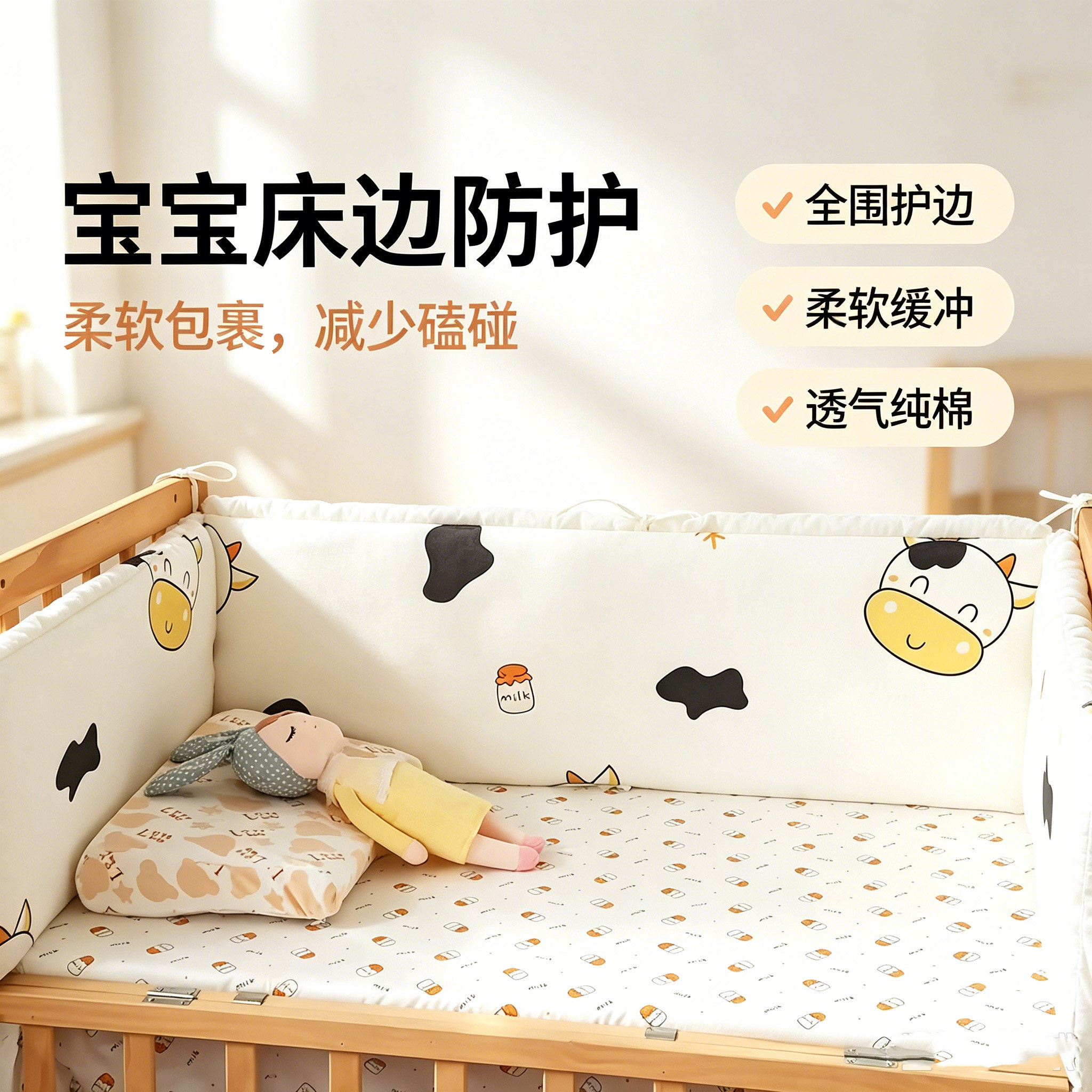 可定做宝宝床围防撞软包卡通透气纯棉床靠围栏防护垫婴儿床品