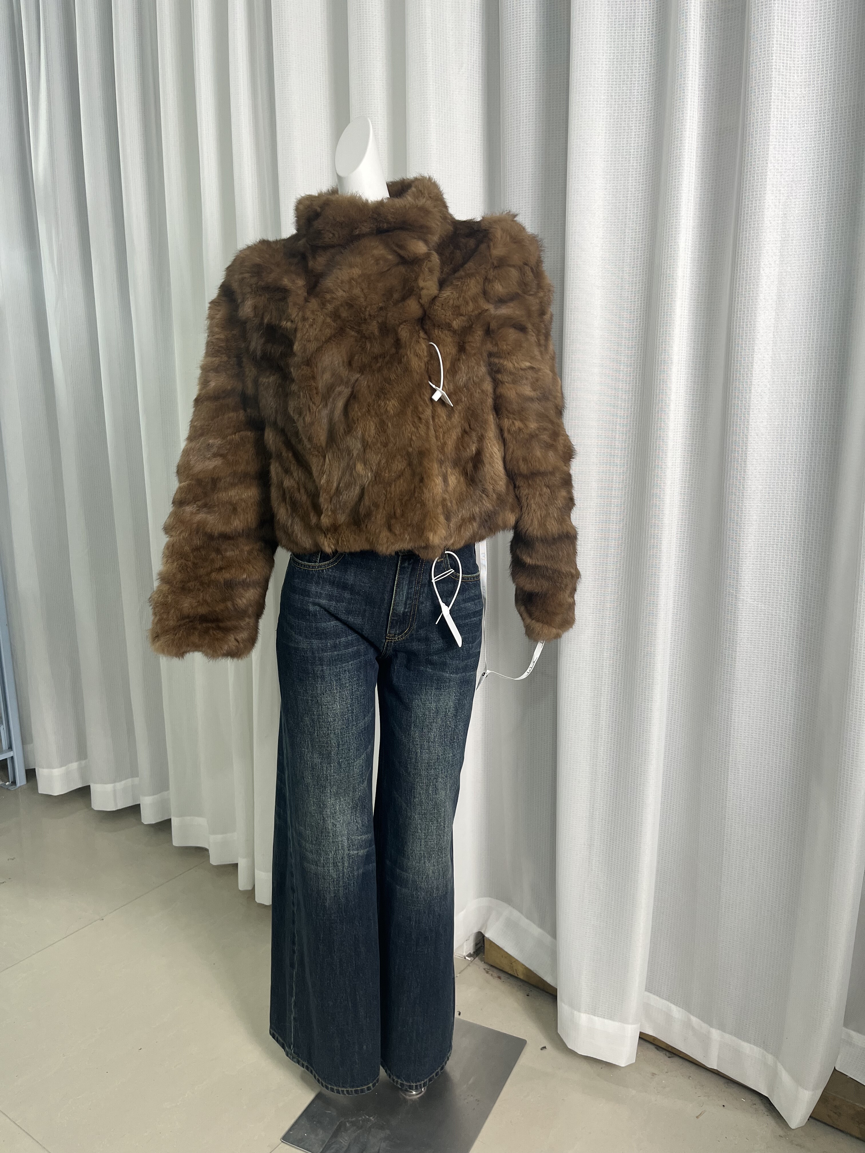 【金不换】 A级全真兔毛皮草女棕色毛毛外套短款显瘦