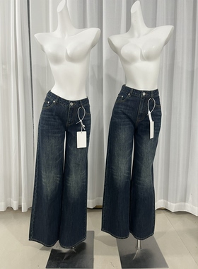 宅女同款磨白做旧直筒牛仔裤宽松休闲长裤潮流百搭