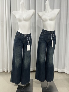 宅女同款磨白做旧直筒牛仔裤宽松休闲长裤潮流百搭