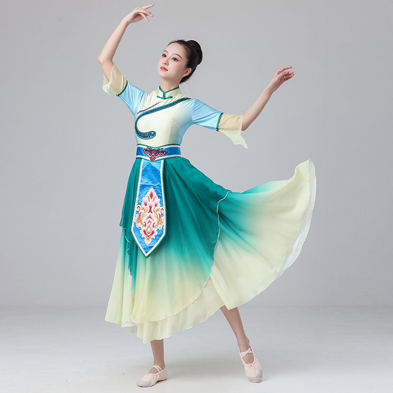 采茶姑娘舞蹈服装古典舞蹈演出服装女胶州秧歌舞蹈服斗笠舞群舞服