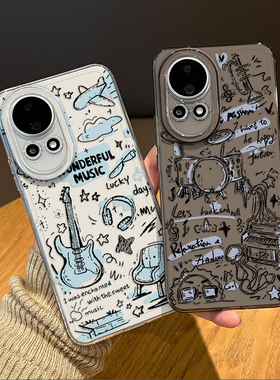 艺术涂鸦吉他手机壳适用华为nova15透明14pro情侣13小众12ultra高级感11se独特10好看9新款8女7外壳por保护套