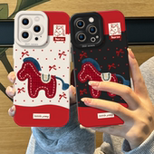 11红色x 刺绣小马手机壳适用苹果17promax毛绒iphone16pro马年15plus新年14本命年13mini情侣12新款