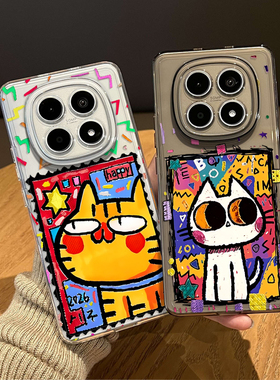 涂鸦猫咪小狗手机壳适用红米note15pro透明14情侣13搞怪turbo4趣味12小猫11t新款3可爱10小众9女外壳redmi十+