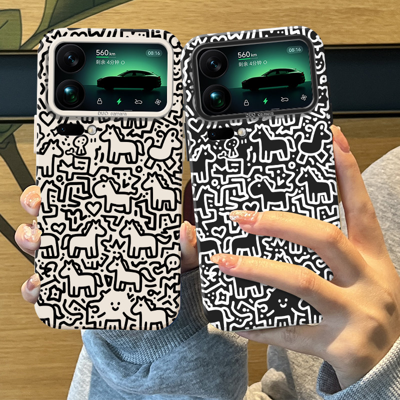 涂鸦线条小马手机壳适用小米17promax硅胶15pro情侣4ultra马年13本命年12x新年xiaomi11新款10s限定por外壳女