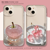 水晶苹果手机壳适用苹果16水果iphone15pro樱桃14promax葡萄13小清新12mini高级感11小众x新款 xr女8plus