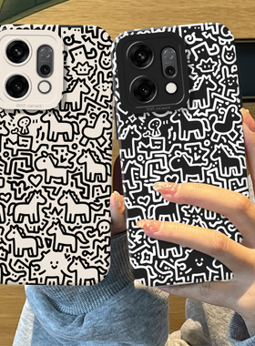 涂鸦线条小马手机壳适用opporeno15pro硅胶14情侣13新款12马年11本命年10新年rone9por限定8男女7防摔6/5外壳