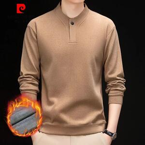 皮尔卡丹卫衣男秋冬新款德绒上衣圆领休闲卫衣纯色高级保暖打底衫