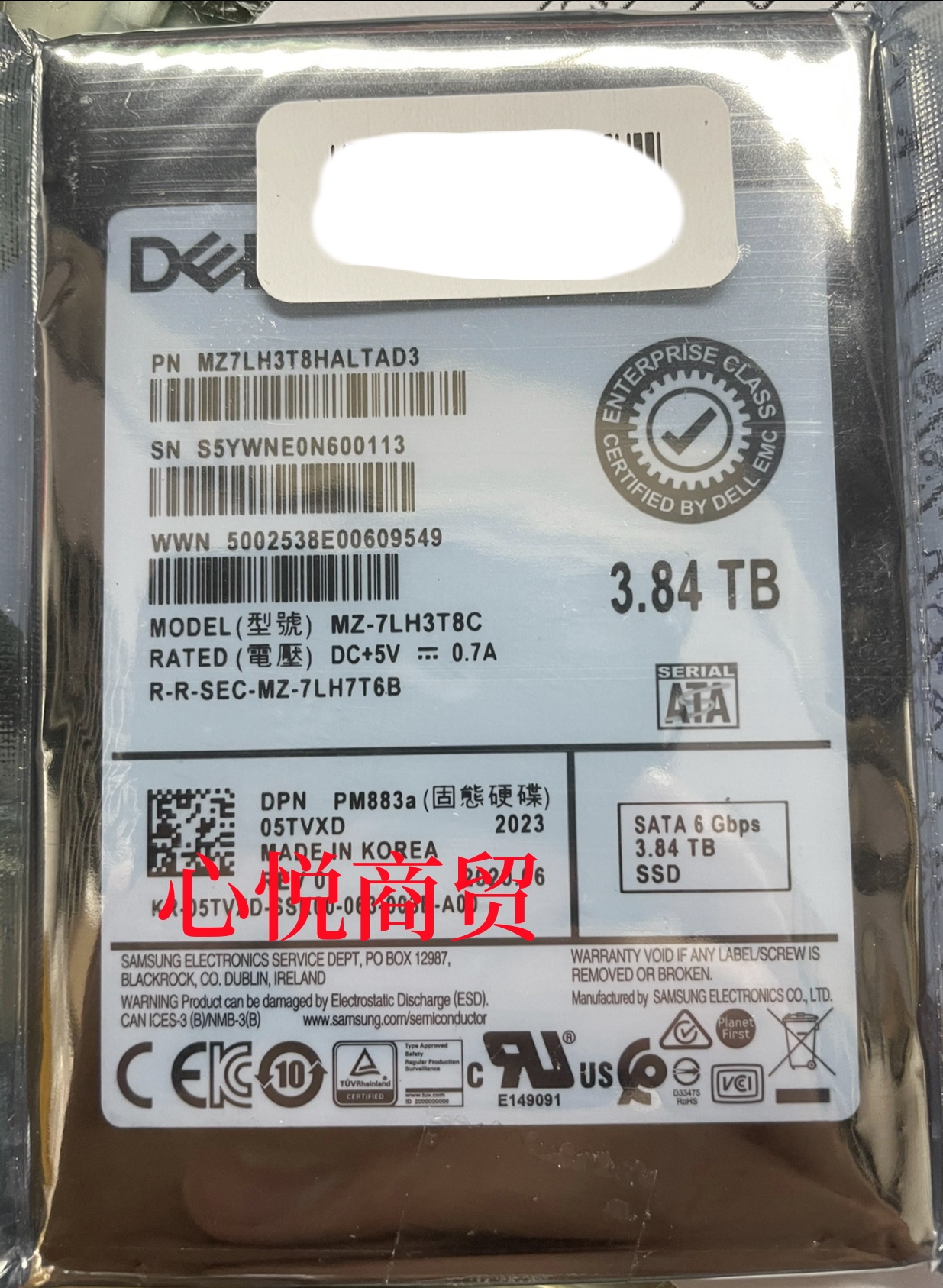 DELL戴尔 MZ-7LH3T8C 05TVXD P,833a SSD固态硬盘 3.84T SATA 2.5