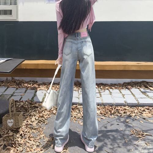 阔腿牛仔裤女夏季薄款高街新款ins小个子宽松显瘦高腰直筒裤子女